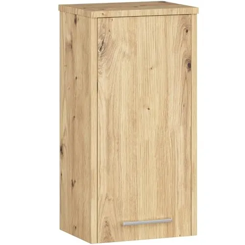 AKORD Badezimmer-Hängeschrank FIN 30 cm | mit 1 Tür | Hängender Waschmaschinenschrank | Badezimmerschrank | Waschmaschienenüberschrank | B30 x H60 x T22,5 cm | Gewicht 8,10 kg | Artisan-Eiche