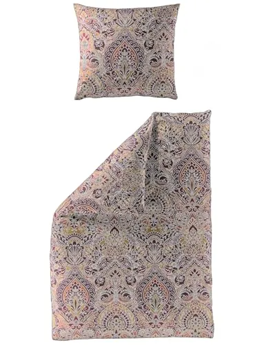 Bierbaum Biber Bettwäsche 135x200 Ornamente Barock - Bettwäschegarnitur aus 100% Baumwolle, atmungsaktiv und Trockner geeignet. Ideal für den Winter, mit elegantem marokkanischem Design in lachs und aubergine.