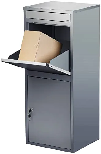 AGT Paketbox: Stand-Paketbriefkasten mit Rückholsperre - Wandbriefkästen mit sicherem Einwurfsystem für Pakete und Briefe, witterungsbeständiges Stahlblech, inklusive 2 Schlüssel und einfacher Montage – ideal für gewerbliche und private Nutzung.