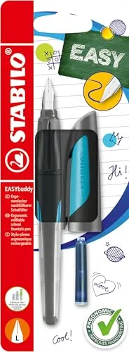 Schulfüller mit Linkshänder-Feder L - STABILO EASYbuddy in schwarz/himmelblau -