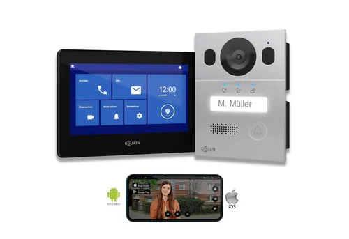 GOLIATH Basic Video Türsprechanlage, 7 Zoll Monitor - Haus-Alarmanlagen mit einfacher Installation und 2 Megapixel Kamera für Tag und Nacht. Erweiterbar mit Smartphone App für maximale Sicherheit und Komfort.