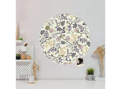 banjado Magnettafel Stahl Rund mit Floraler Tapete - Dekorative magnetische Wandtafel (37x78 cm) aus lackiertem Stahl, ideal zum Organisieren von Notizen und Erinnerungen. Inklusive 4 Magnete und Montagematerial für sofortigen Einsatz.