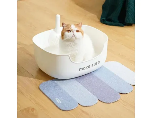 Purpurra Katzentoilette Makesure – LITE mit Streuschaufel und Vorleger - Klassische Katzentoilette mit 20 cm hohen Seitenwänden für weniger Streu-Herausfallen. Die niedrige Einstiegshöhe ist ideal für Kitten und ältere Katzen. Inklusive Streuschaufel und Vorlegematte für eine saubere Umgebung.