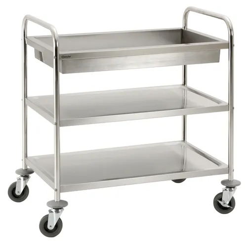 Servierwagen TS200-M1 mit tiefer Abräummulde - Servierwagen aus Chromnickelstahl, ideal zum Transportieren und Servieren, mit praktischer tiefer Abräummulde für mehr Platz und einfache Montage.