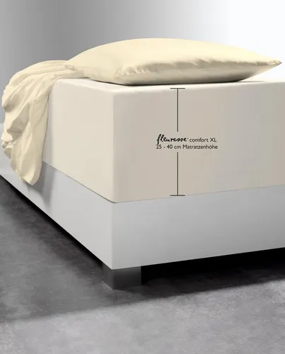 fleuresse 1119 XXL Jersey Stretch Spannbetttuch - Hochwertiges Spannbetttuch aus 96% Baumwolle und 4% Elasthan, ideal für Matratzen bis 40 cm Höhe. Atmungsaktiv, hautsympathisch und schadstoffgeprüft für erholsamen Schlaf. Waschbar und bügelfrei.