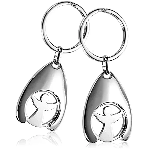 com-four® 2x Schlüsselanhänger Schutzengel mit Einkaufswagenchip, Engel mit herausnehmbarem Einkaufs-Chip für den Einkaufswagen (02 Stück - Schutzengel)