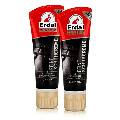 Erdal Classic Feine Schuhcreme Schwarz - Tubencreme, mit Mandelöl 75ml - Pflegt, schützt & glänzt (2er Pack)