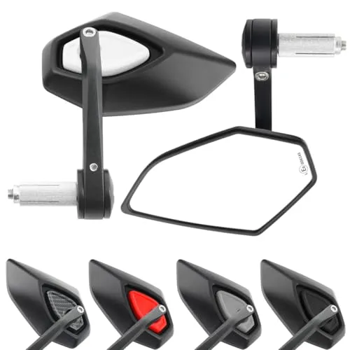 Area1 Motorrad Lenkerendenspiegel Set (rechts+links) E-Geprüft - Hochwertige Motorrad-Seitenspiegel von Area1, ideal für ATV und Quad. E-Prüfzeichen, einfacher Einbau und cooler Look dank CNC gefrästem Aluminium und edler Metallkappe.