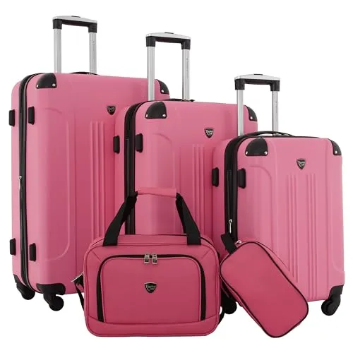 Travelers Club Chicago Hartschale Erweiterbares Spinner-Gepäck, Knallrosa, 5-teiliges Set