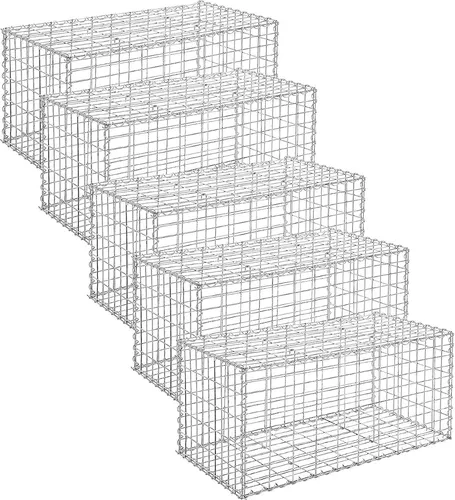 SONGMICS 5 Stück Gabione 100 x 50 x 50 cm Steinkorb für Gartenzaun Silvern GGB555V1