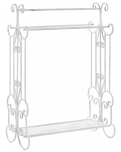 Retro Handtuchhalter Metall weiß Antik Optik für 3 Handtücher - Handtuchständer in edler Antik-Optik, aus leichtem Metall gefertigt. Ideal für glamouröse Badezimmer, bietet Platz für 3 Handtücher und überzeugt durch seine dekorativen verschnörkelten Elemente.