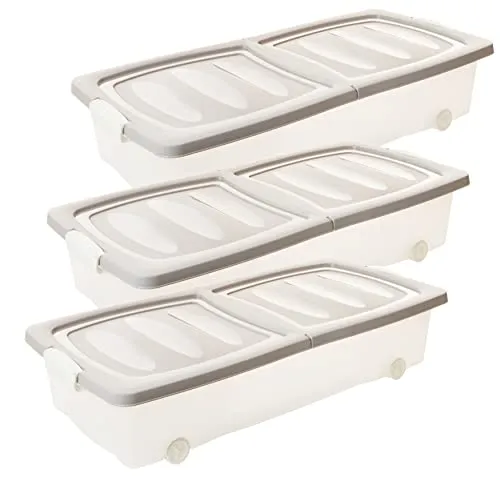 3er Set Unterbettkommode 32L mit Rollen - Praktische Unterbettboxen aus Kunststoff, ideal zur Aufbewahrung von Spielzeug oder Kleidung, mit Deckel und Rollen für einfache Handhabung.