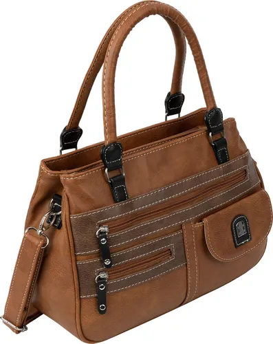 Damen Tasche Schultertasche Henkeltasche Handtasche Leder Optik COGNAC-BRAUN (15109)
