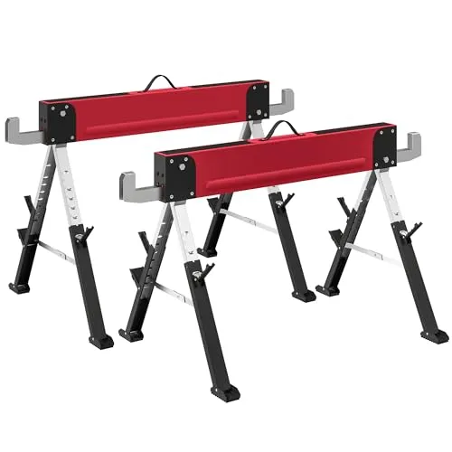 2er Set klappbarer Arbeitsbock bis 1160 kg, 7-fach höhenverstellbar - Praktisches 2er Set Arbeitsböcke mit einer Tragkraft von 1160 kg. Klappbar und höhenverstellbar (64-81 cm) für vielseitige Einsatzmöglichkeiten. Ideal für Handwerk und Heimwerkerprojekte.