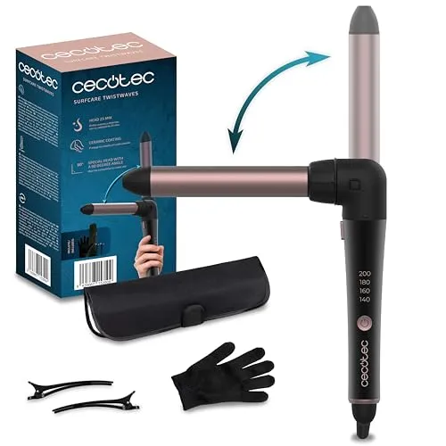 Cecotec Lockenstab SurfCare 3200 TwistWaves, 60 W | 32-mm-Lockenstab, Temperaturbereich 140–200 °C, 90°-Winkel, 360°-Drehkabel und Etui