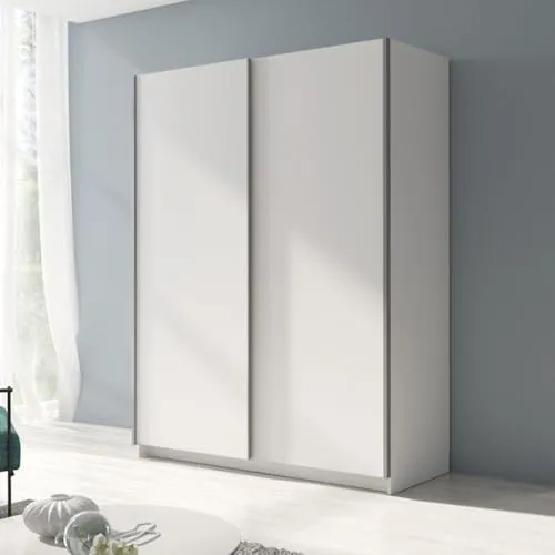 Home Collective Schwebetürenschrank Kleiderschrank Schrank mit Schiebetüren | viel Stauraum mit 4 Einlegeböden & Kleiderstange | modern Schlafzimmer Jugendzimmer Möbel | weiß | 150x198 cm