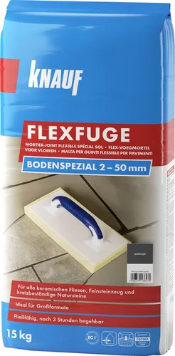 Knauf Flexfuge Bodenspezial Anthrazit 15 kg - Fugenmörtel für keramische Fliesen und Natursteine, selbstverlaufend und schmutzabweisend – ideal für unregelmäßige Fugen im Innen- und Außenbereich.