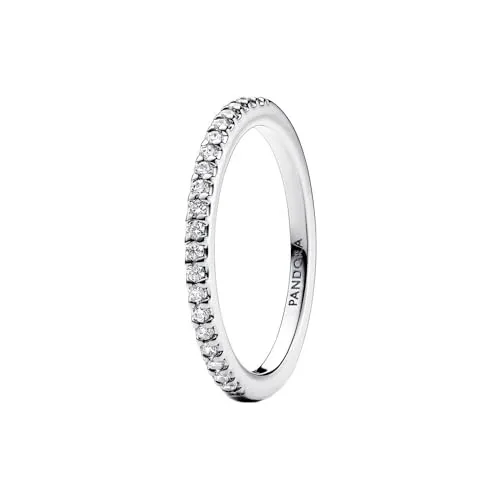 PANDORA Zeitloser Ring 192999C01-50 Band - Eleganter Ring aus Sterling Silber mit funkelnden Cubic Zirconia, perfekt zum Stapeln und für jeden Anlass geeignet.