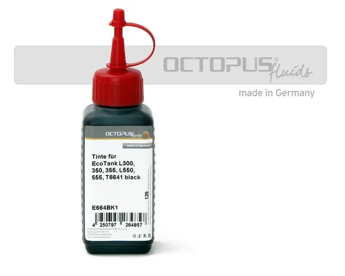 OCTOPUS Fluids Tinte, Ink f. Epson EcoTank L300, L355, L555 Drucker, T6641 schwarz Nachfülltinte (für Epson, Set, 1x 250 ml)