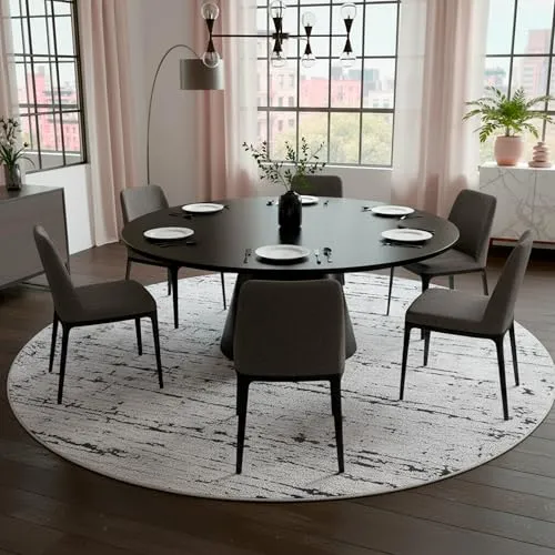 Kurzflor Teppich Wohnzimmer Dunkelgrau Rund 155 cm - Teppich für ein modernes Wohnzimmer, super soft und pflegeleicht, ideal für Fußbodenheizungen und schadstoffgeprüft für ein gesundes Raumklima.