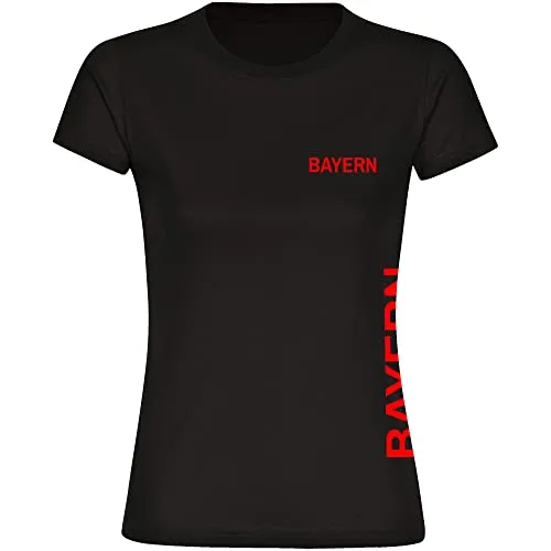 multifanshop Damen T-Shirt - Bayern - Brust & Seite - Druck rot - Frauen Größe XXL schwarz