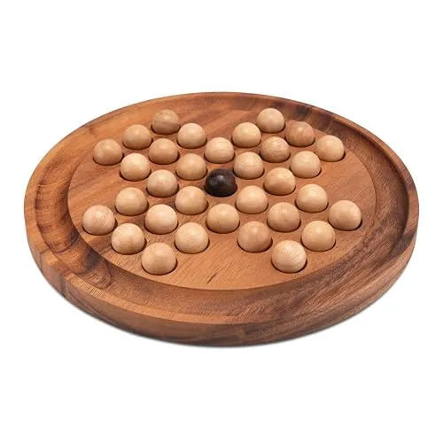 LOGOPLAY Solitär Gr. XL - Rundes Denkspiel aus Samena-Holz - Herausforderndes 1-Spieler-Denkspiel mit vielen Varianten. Massives Spielbrett (26 cm) und umweltfreundliche Holz-Kugeln. Ideal für Logikliebhaber ab 6 Jahren.