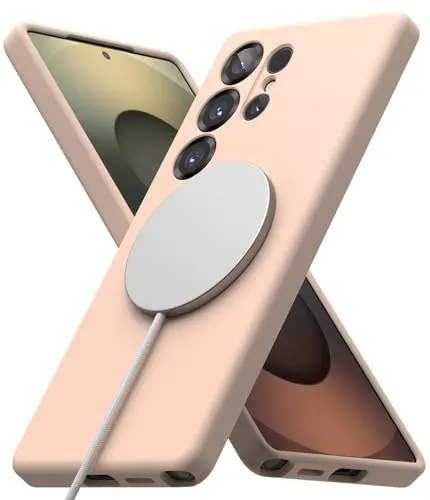 Ringke Silicone Magnetic Case [Kompatibel mit MagSafe] für Samsung Galaxy S25 Ultra Hülle, Weiche Beschichtung Kratzfest Schlank Leicht Schutz-Handyhülle für Magnet-Ladegerät/Zubehör - Pink Sand