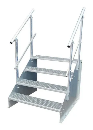 SRM Design Außentreppe 4 Stufen mit Geländer - Freistehende Stahltreppe mit 4 Stufen, Breite 70 cm, Höhe 84 cm. Ideal für Garten, Wohnwagen oder gewerblichen Einsatz. Verzinkt für optimalen Korrosionsschutz, einfach zu montieren.