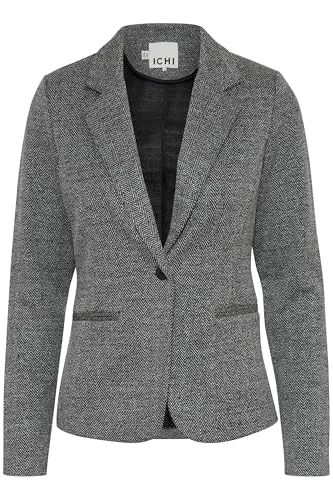 ICHI IHKATE Jacquard Damen Blazer - Eleganter Blazer für Damen mit V-Ausschnitt, Reverskragen und Paspeltaschen. Hergestellt aus nachhaltigen Materialien, ideal für Büro und Freizeit.