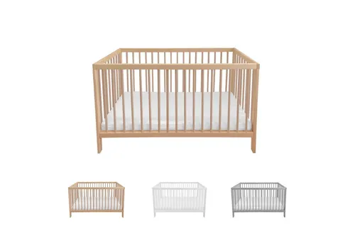 Lantigo Babybett 120x60 cm - Naturbelassen mit Matratze - Gitterbett aus massivem Buchenholz, höhenverstellbar und mit ausziehbaren Sprossen für maximale Flexibilität und Sicherheit Ihres Kindes. Inklusive komfortabler Matratze.