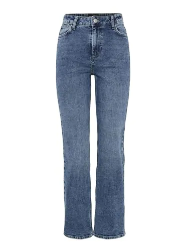 PIECES Female Straight Fit Jeans PCKELLY HW - Mittelblaue High Waist Straight Fit Jeans mit Reiß- und Knopfverschluss, ideal für einen bequemen und modischen Look.