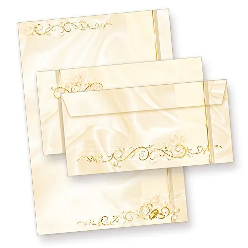 Briefpapier Hochzeit creme (100 Sets inkl. Kuverts) beidseitig bedrucktes A4 Schreib-Papier inkl. Umschläge, für Einladungen