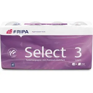 Toilettenpapier Fripa Select Tissue hochweiß 8 Rollen 8 Rollen/Paket x 250 Blatt, Klopapier 3-lagig, Kleinpaket 1030806