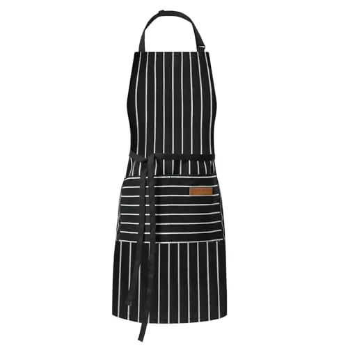 DILLMAN Küche Kochen Einstellbare Schürzen.Männer Frauen Lätzchen Weiche Chef Streifen Schürze mit 2 Taschen (Breite schwarze Streifen)