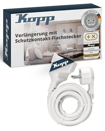 Kopp Verlängerungskabel 3m - Arktis-Weiß - Stromkabel-Verlängerung mit erhöhtem Berührungsschutz - IP20 Strom-Verlängerungskabel für innen - Schutzkontakt-Steckdosenverlängerung 250V~