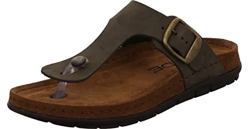 Rohde Damen Zehentrenner Pantolette Rodigo-D 5860 in Grün, Größe 40 EU - Pantoletten für Damen, aus hochwertigem Leder mit metallischer, weitenverstellbarer Schnalle und Memory-Fußbett für höchsten Tragekomfort.