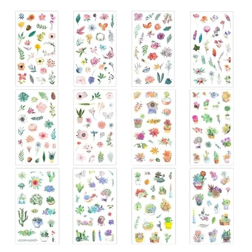 Pflanzen- Und Blumenaufkleber, Blumenästhetische Aufkleber, Diy-Materialaufkleber, Tagebuch-Graffiti-Aufkleber, Taschendekorationsset 12