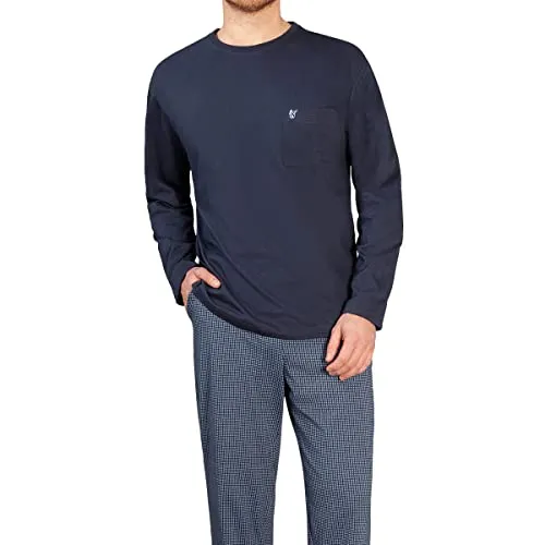 Hajo Schlafanzug Herren Pyjama (2 tlg) Baumwolle blau 56 - Herren-Nachtwäsche aus hochwertiger Baumwolle, langlebig und angenehm zu tragen, ideal für entspannte Nächte.