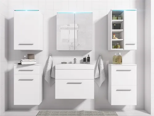 Badmöbel Set 7-Tlg Weiss matt MAXI inkl.Waschtisch inkl.LED