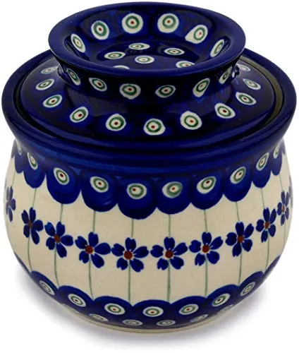 Original Bunzlauer Keramik Butterdose mit Wasserkühlung - Butterdose aus Steinzeug-Keramik, rund und in Blau, mit Wasserkühlung für stets frische Butter. Kühlschrankgeeignet und spülmaschinenfest – ideal für jeden Haushalt.