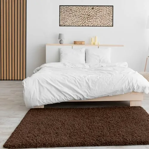 VIMODA Prime Shaggy Hochflor Langflor Teppich Einfarbig Modern Braun, Maße:40x60 cm