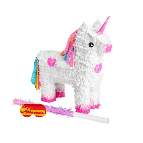 Fax Potato 3pc Einhorn-Piñata-Set mit Stab und Augenbinde - Rosa Stick - Mexikaner Kinder Mädchen Jungen Geburtstagsfeier Parteien Spiele Dekorationen Bausatz