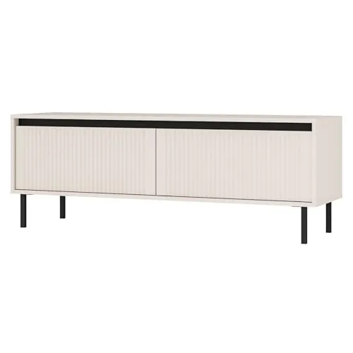 Selsey TV Lowboard Osaka, Modernes TV Möbel mit 2 Schubladen - TV-Halterungen: Stilvolles Lowboard mit 140 cm Breite, gerillten Fronten und schwarzen Metallfüßen für elegantes Design und praktische Aufbewahrung.