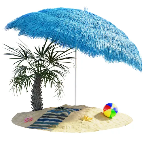 KINGSLEEVE® Sonnenschirm Hawaii Ø160cm - Neigbar mit UV-Schutz 30+ - Stylischer Sonnenschirm im Hawaii-Look für Garten und Strand! Neigbar um 30 Grad, höhenverstellbar und mit UV-Schutz 30+ für optimalen Sonnenschutz. Stabiler Stand durch Metallstreben und Spiralspitze.