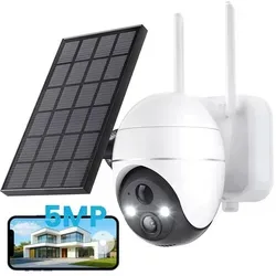 2K Solar Überwachungskamera Aussen Akku Kamera Outdoor mit 355°-Überwachung PIR-Erkennung 30M Farbe Nachtsicht Licht-und Tonalarm2-Wege-Audio - Weiß