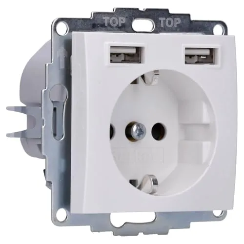 Berker 48038989 Schutzkontakt-Steckdose - 2x USB Typ A, polarweiß glänzend, ideal zum Laden von Smartphones und Tablets, kurzschluss- und überlastsicher