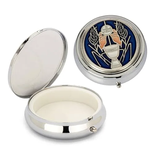 NKlaus Rosenkranz Metalletui Kelch Hostiendose Silber Blau in silber von NKlaus