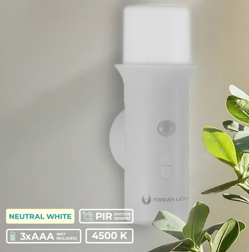 Forever Light Nachtlicht mit Bewegungsmelder PIR LED FLC-03 Magnetisch befestigt, 3xAAA Nachtlicht, 4500K, Weiß,Sensor Licht Auto EIN/AUS für Schrank, Flur, Treppen, Schlafzimmer, Küche, Aufklebbares