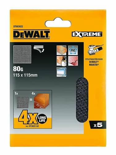 DeWALT® DTM3022 EXTREME Schleifgitter 115 x 115 mm Körnung 80 5 Stück