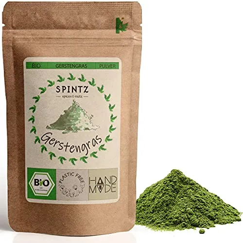 SPINTZ 1kg Bio Gerstengras Pulver - Veganes Superfood für Tee & Smoothies - Pflanzliche Ergänzungsmittel: 100% natürliches Bio Gerstengras Pulver, plastikfrei verpackt und ideal für gesunde Drinks. Genießen Sie die Vorteile eines veganen Superfoods!